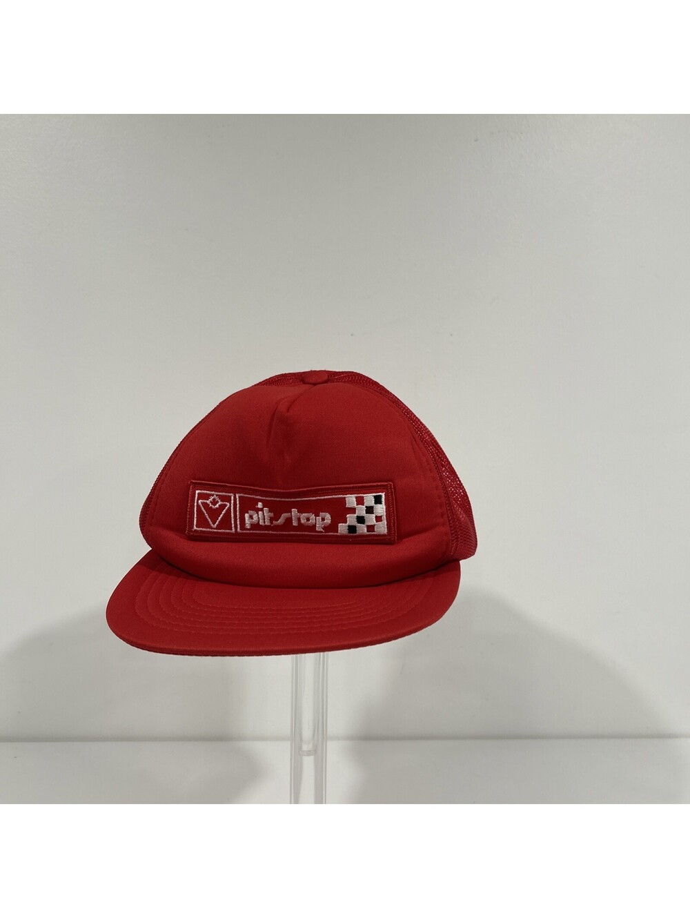 Vintage Pit Stop Canadian Tire Red Mesh Back Trucker Hat Cap